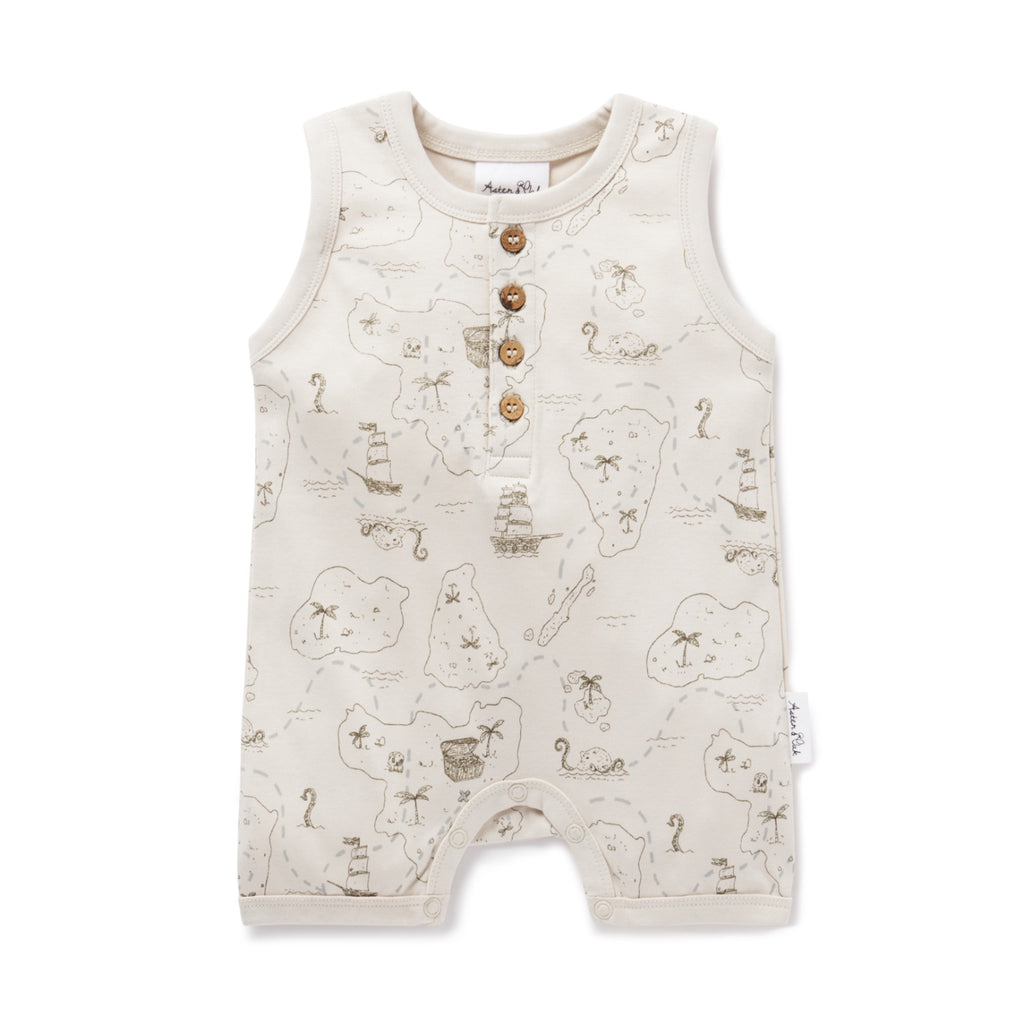 A&O Pirate Map Henley Romper (Crystal Gray)