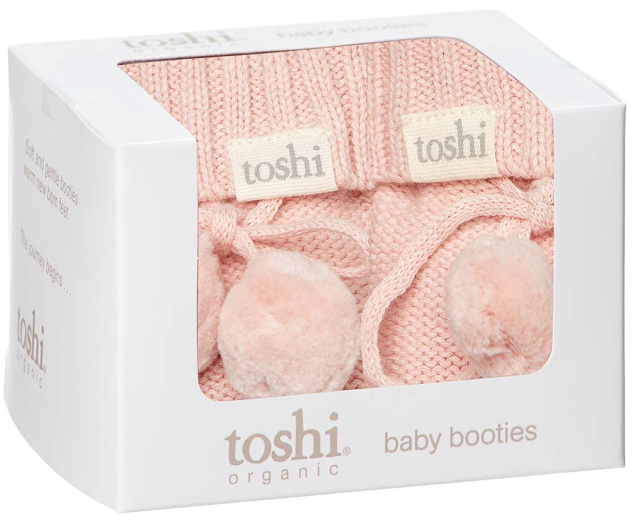 toshi baby booties in peony pink
