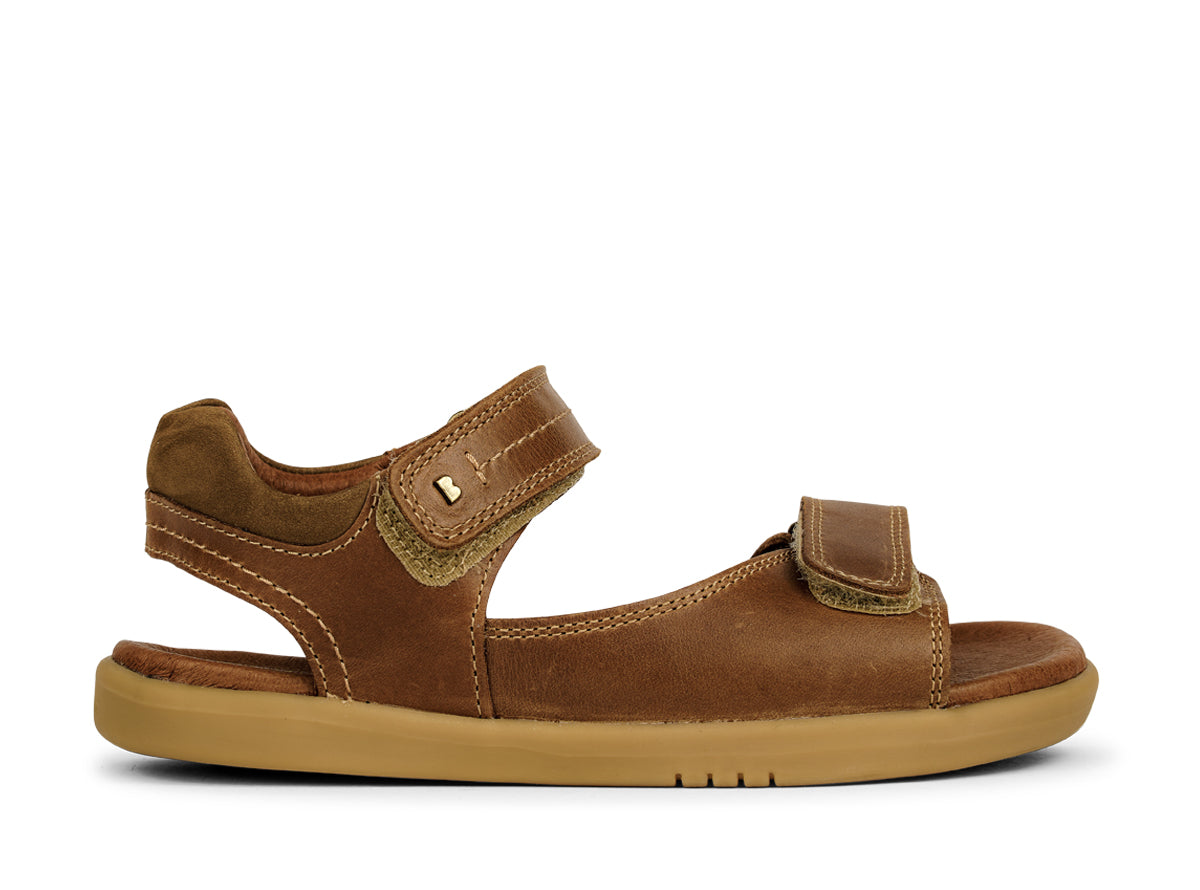 bobux kid plus driftwood sandal in caramel quickdry leather