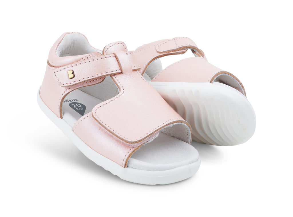 bobux step up mirror sandal in quickdry seashell shimmer leather