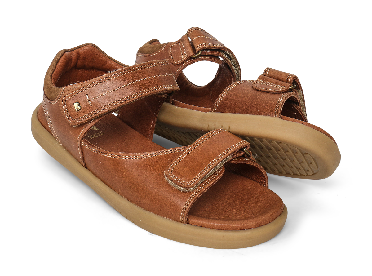 bobux kid plus driftwood sandal in caramel quickdry leather