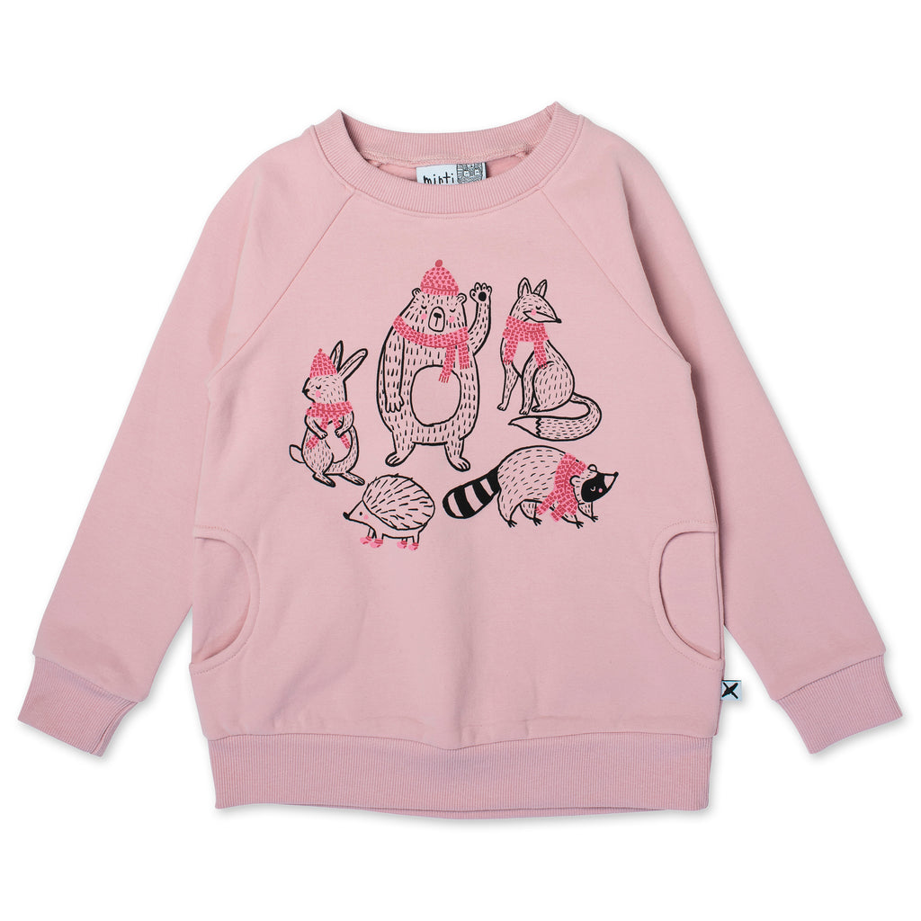 minti girls warm forest friends furry crew in muted pink