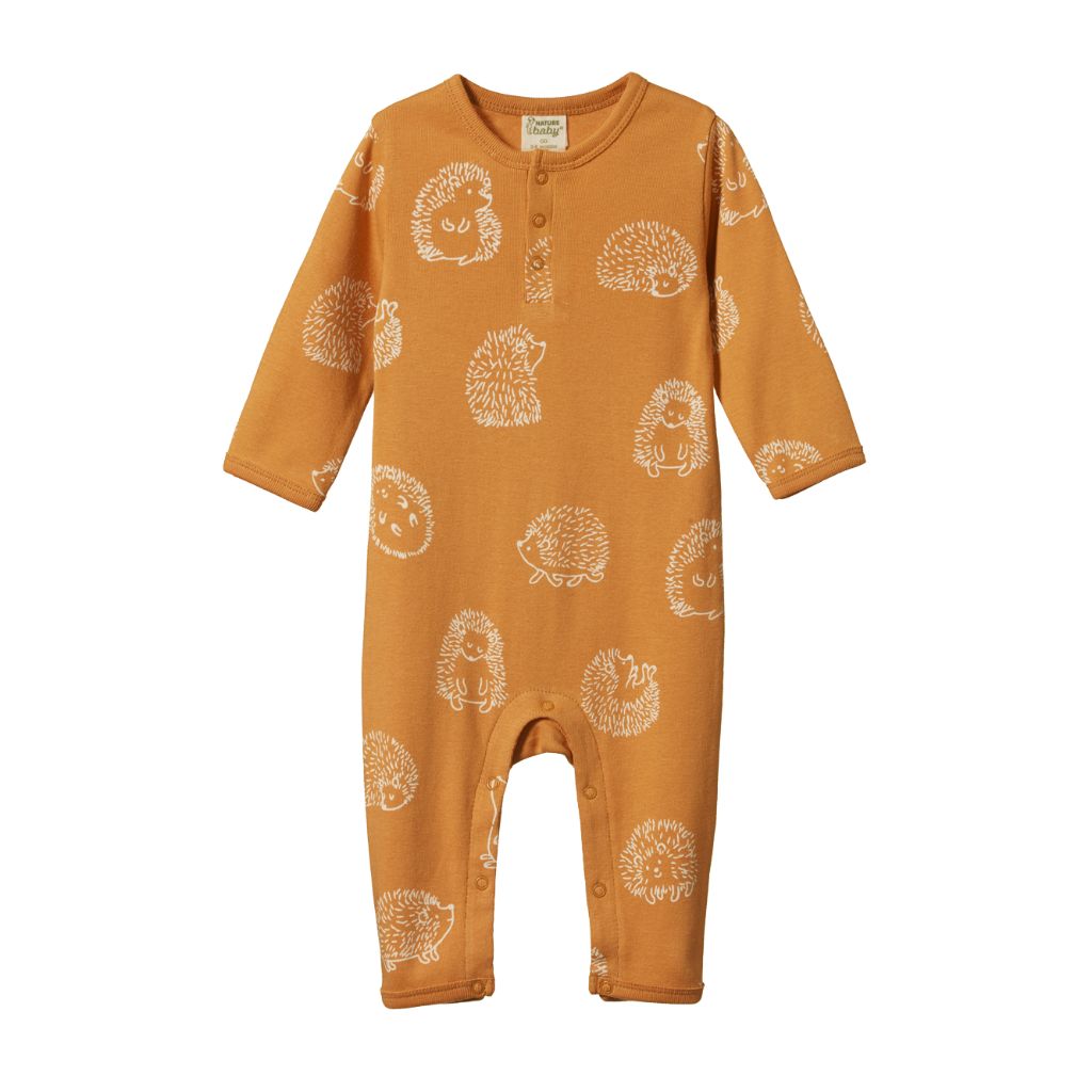 Nature Baby Organic Cotton Henley PJ Suit (Happy Hedgehog Sleepwear Print)