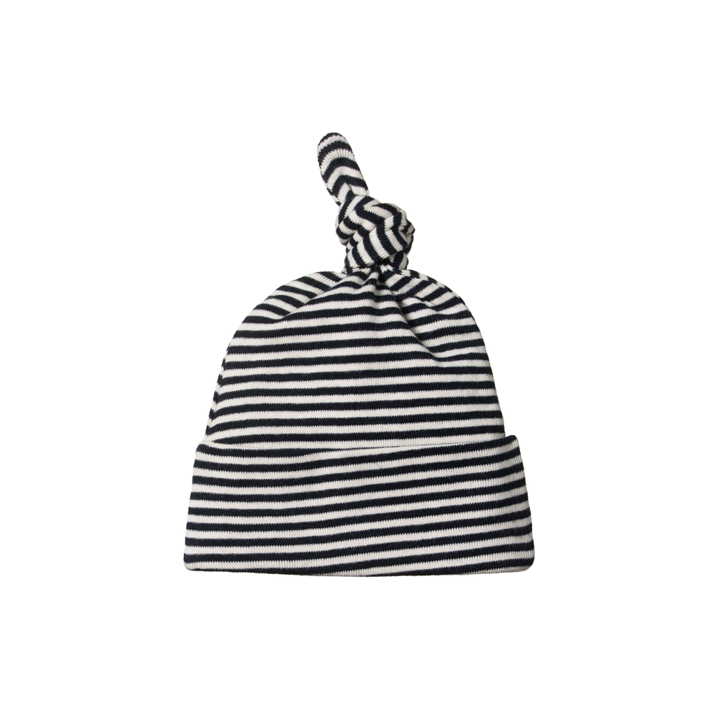 nature baby organic cotton baby knotted beanie in navy stripe