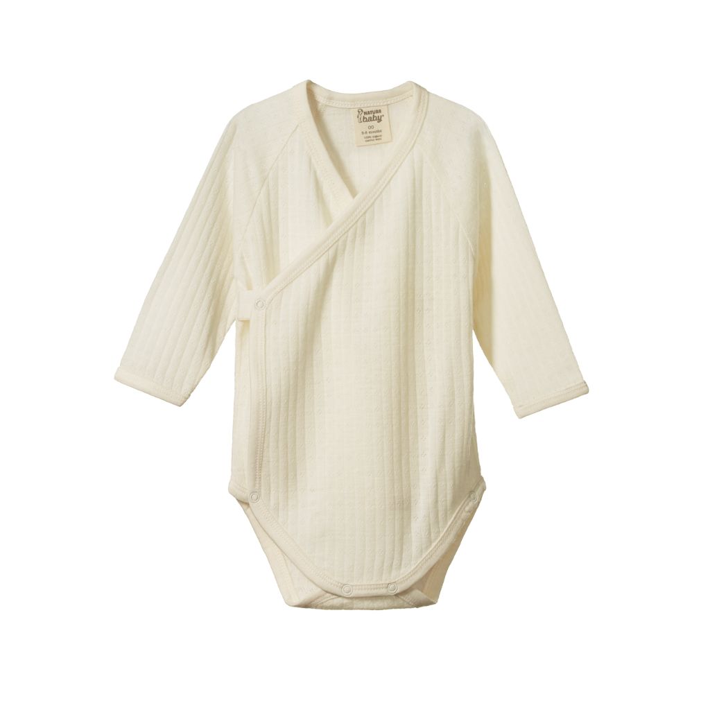 Nature Baby Merino Pointelle L/S Kimono Bodysuit (Natural)