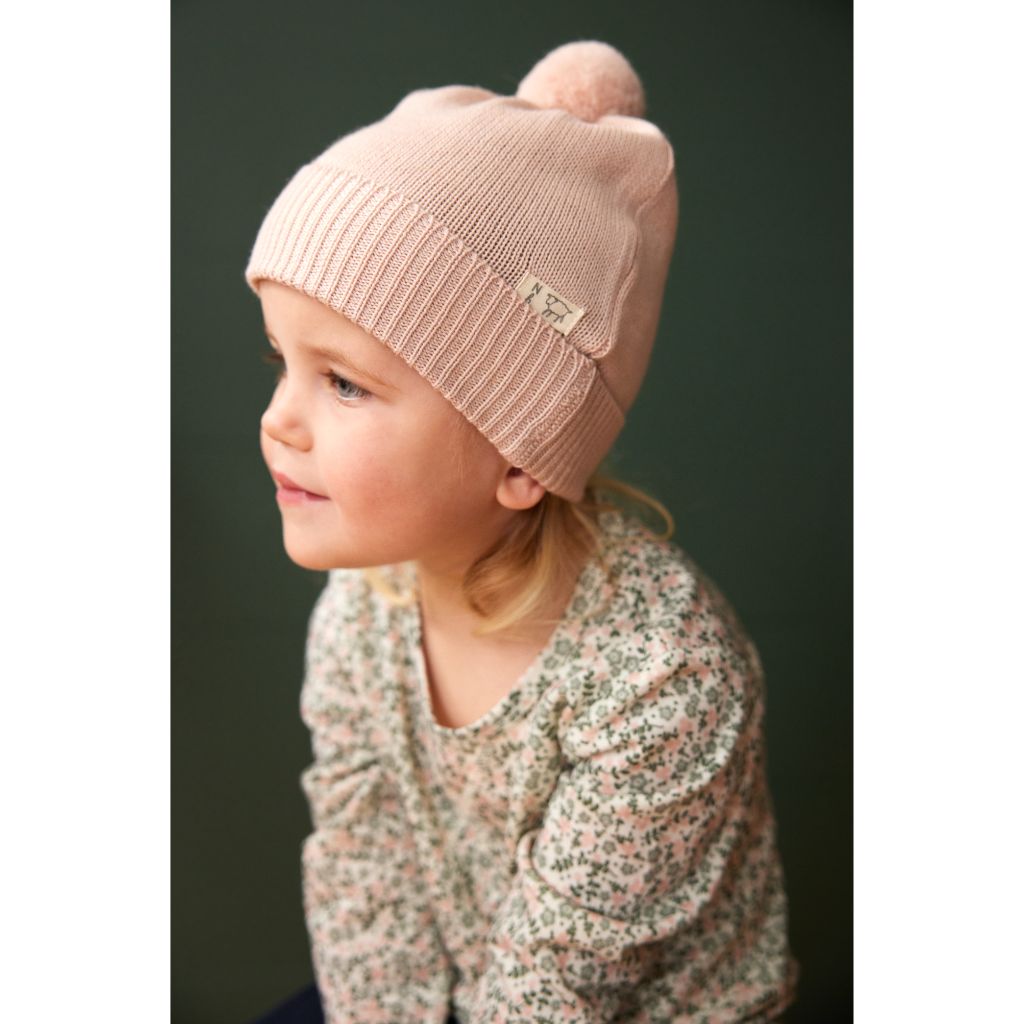 Nature Baby Merino Alpine Pom Pom Beanie (Rose Dust)