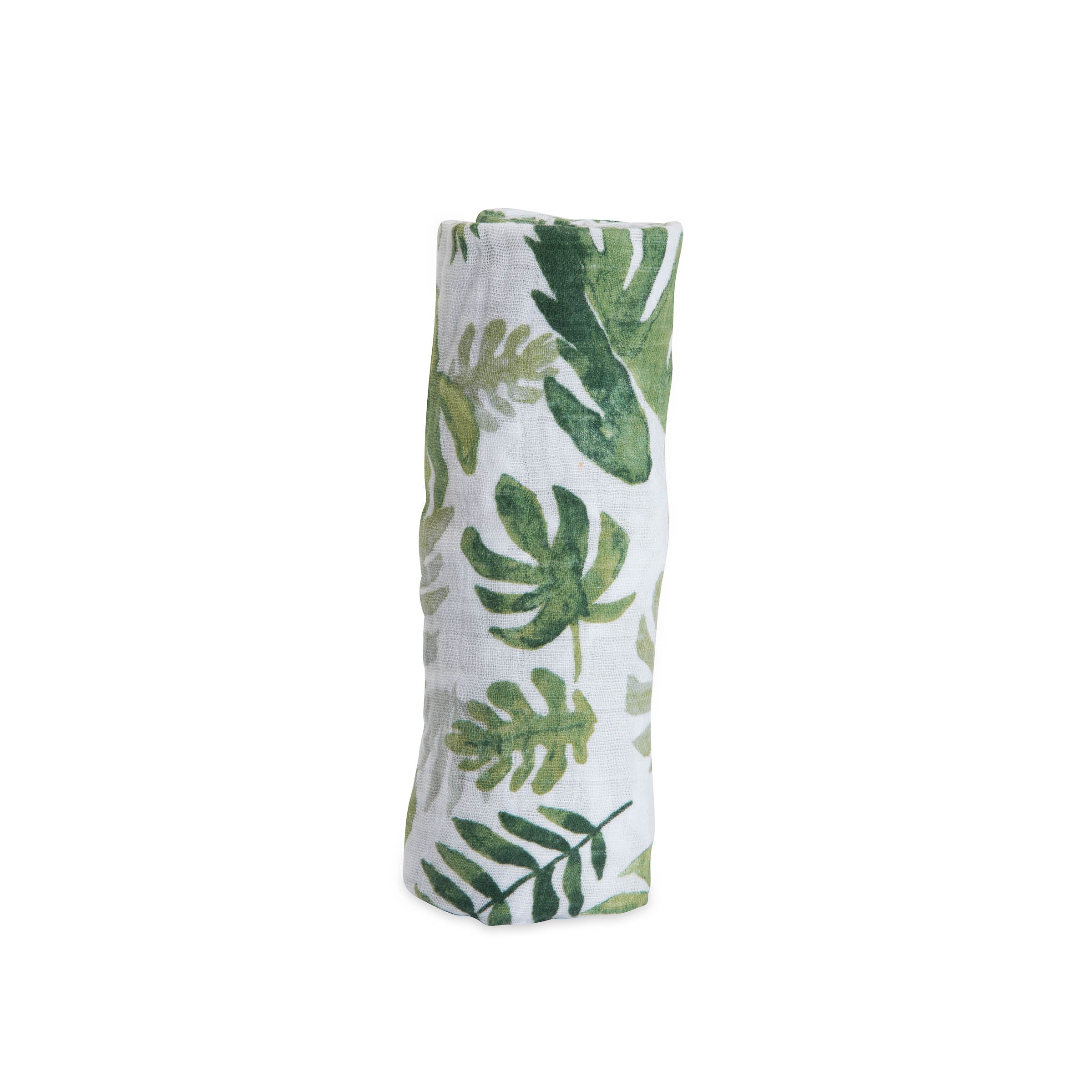 little unicorn cotton muslin swaddle in tropical leaf