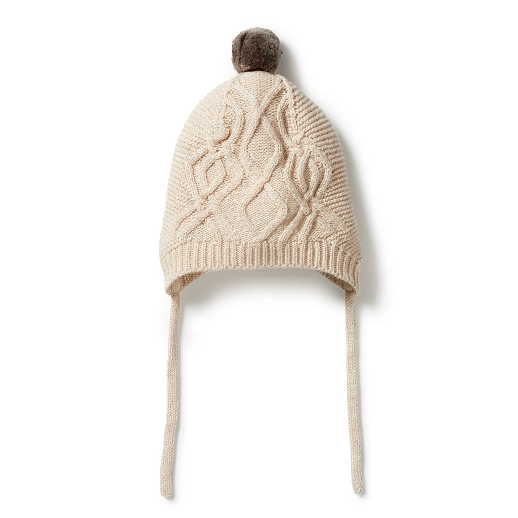 W&F Knitted Cable Bonnet (Oatmeal Melange 23)