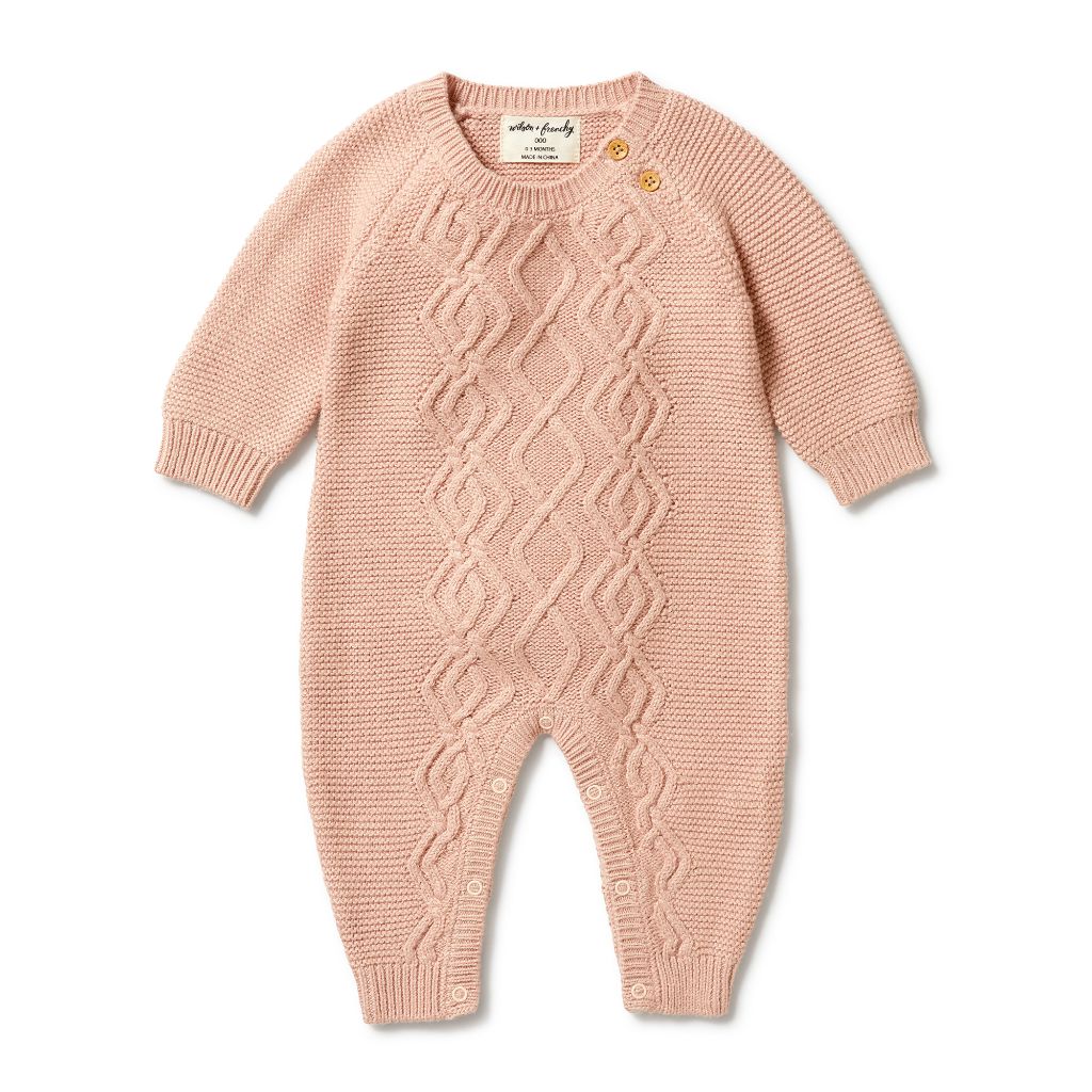 W&F Knitted Cable Growsuit (Rose)