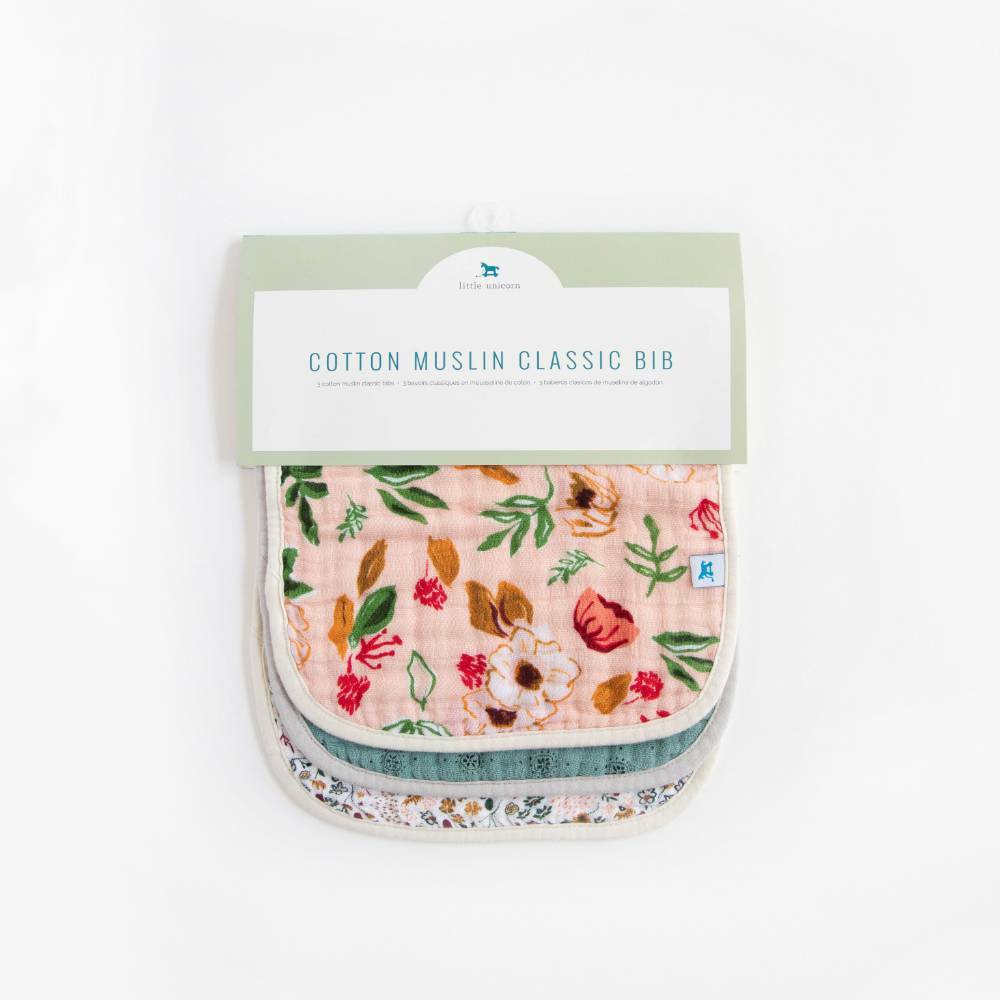 Little Unicorn Cotton Muslin Classic Bib 3 Pack (Vintage Floral)