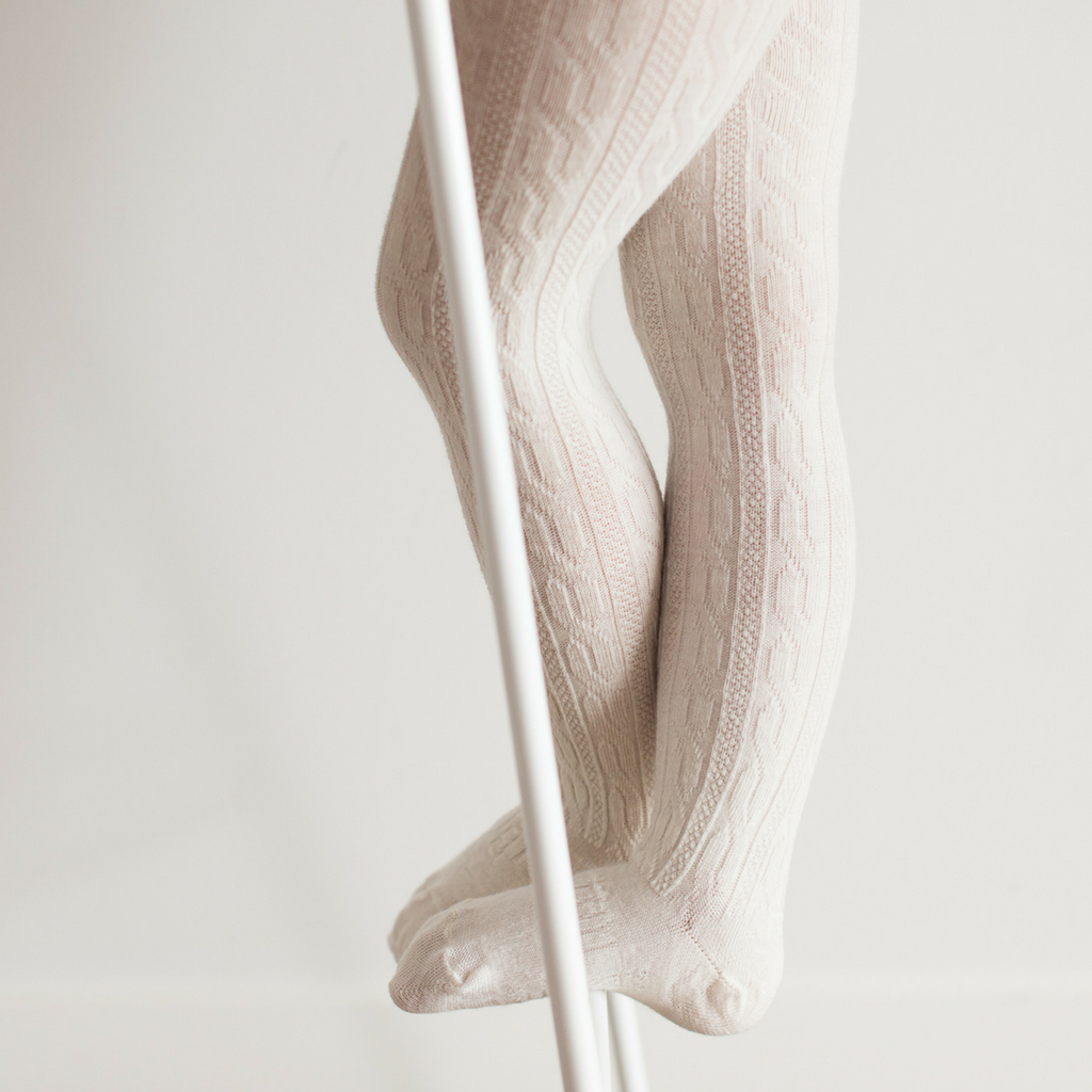 lamington merino footed cable tights in cream