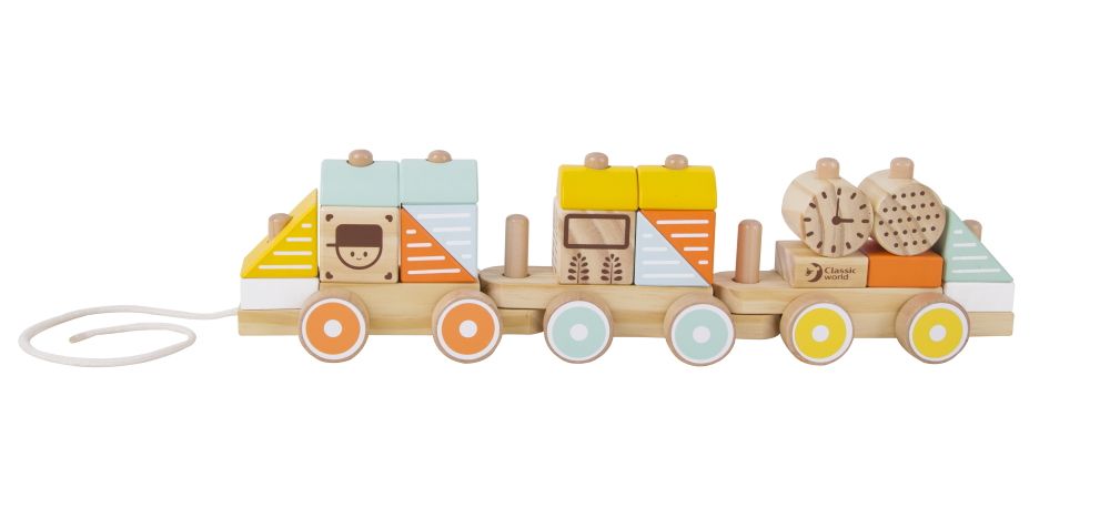 classic world wooden pull stacking train