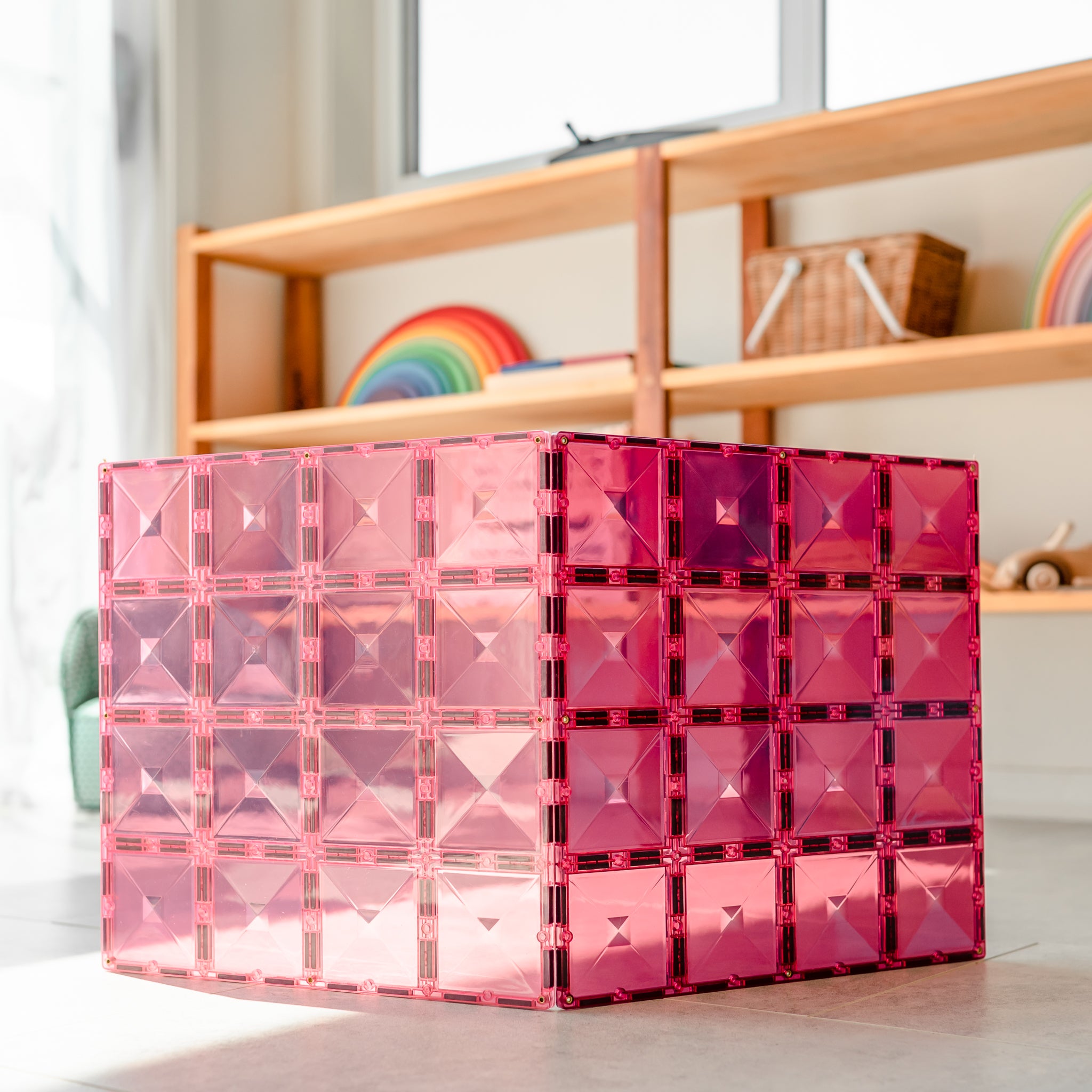 connetix magnetic tiles 2 piece pink & berry base plate pack