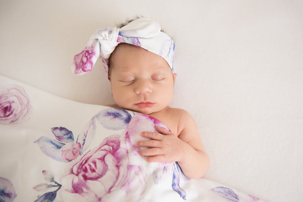 snugglehunny kids baby jersey wrap in lilac skies print