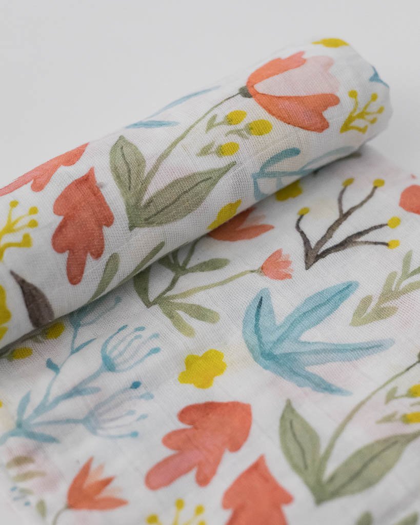 little unicorn cotton muslin swaddle in meadow print