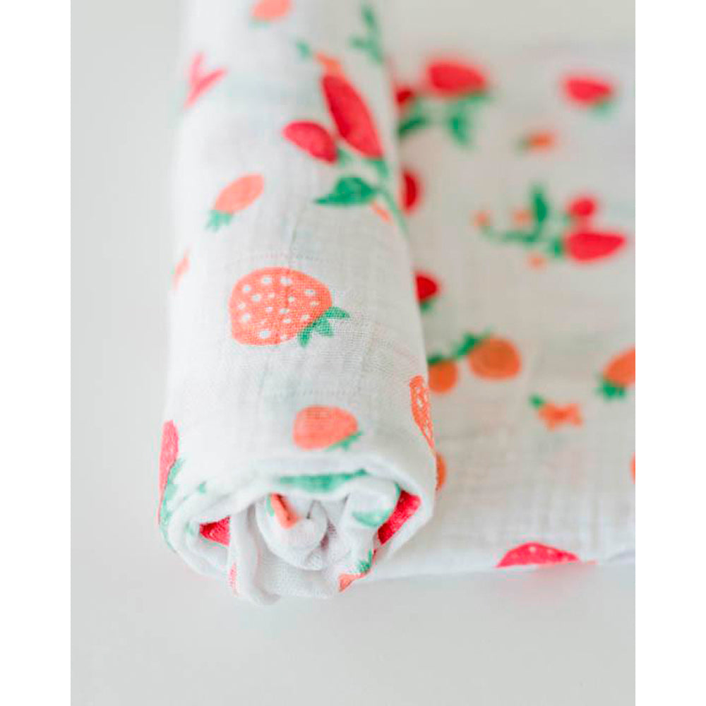 little unicorn cotton muslin swaddle in strawberry