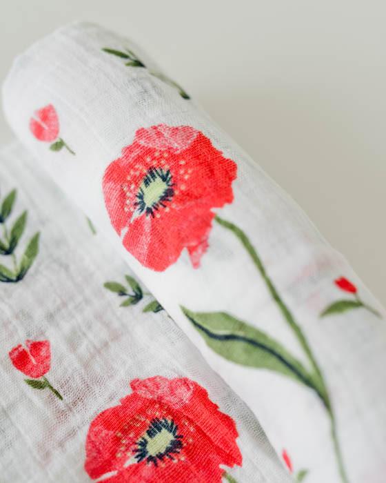 little unicorn cotton muslin swaddle in summer poppy