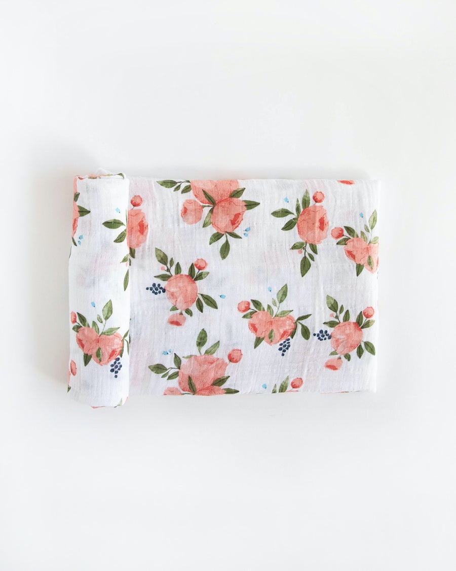 Little Unicorn Cotton Muslin Swaddle (Watercolour Roses)
