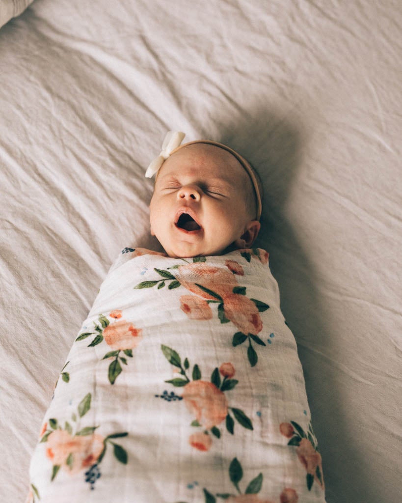 Little Unicorn Cotton Muslin Swaddle (Watercolour Roses)