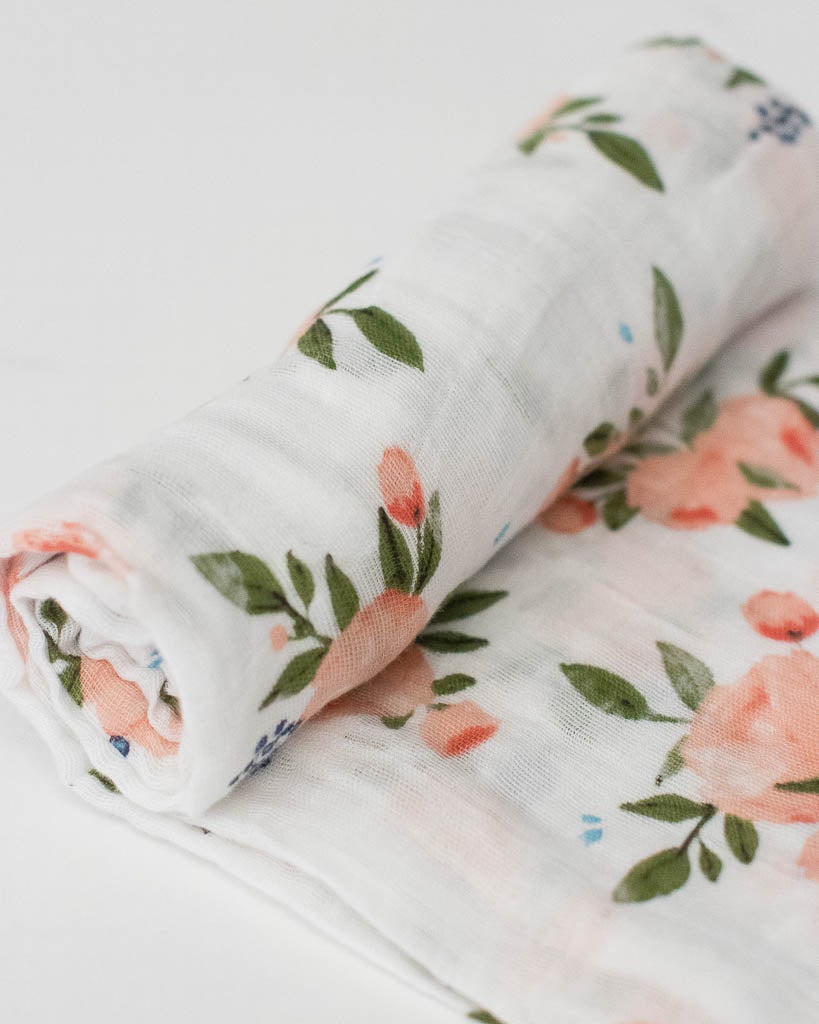 Little Unicorn Cotton Muslin Swaddle (Watercolour Roses)