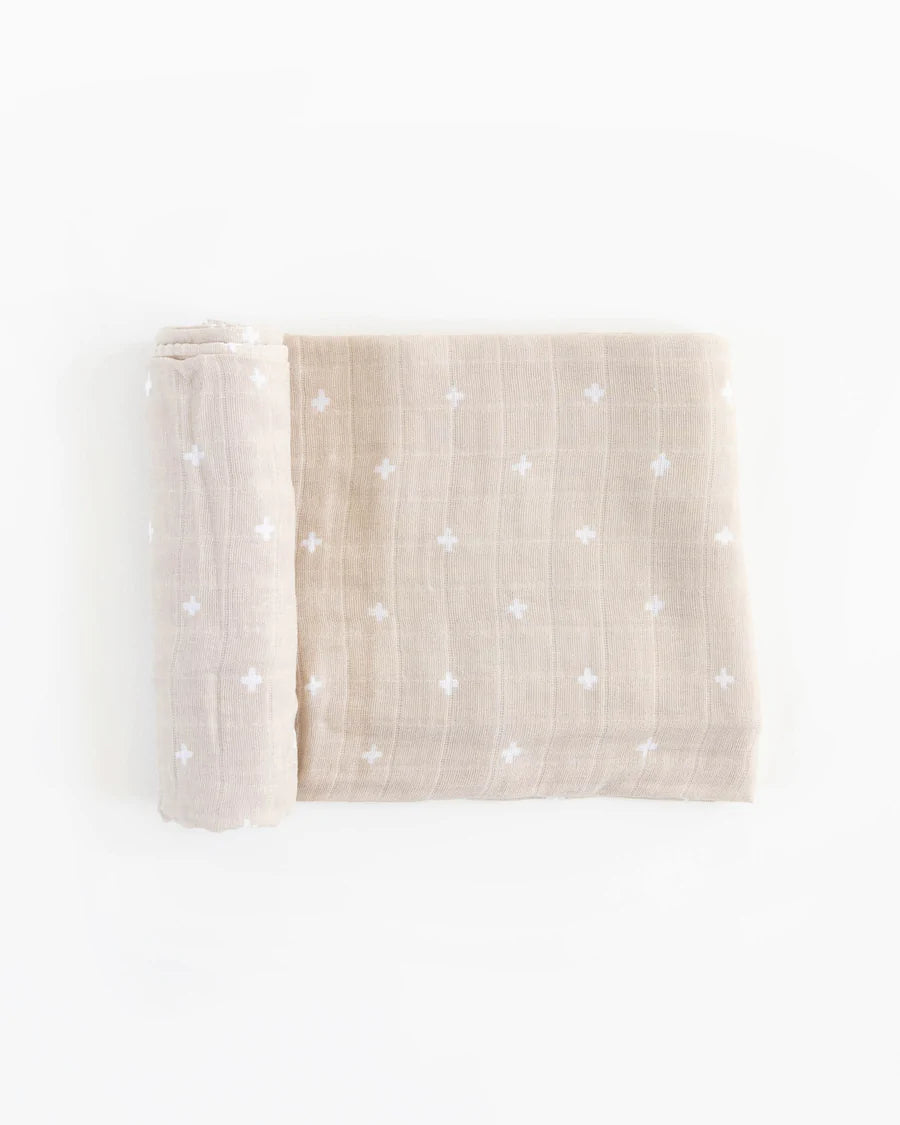 Little Unicorn Cotton Muslin Swaddle (Taupe Cross)