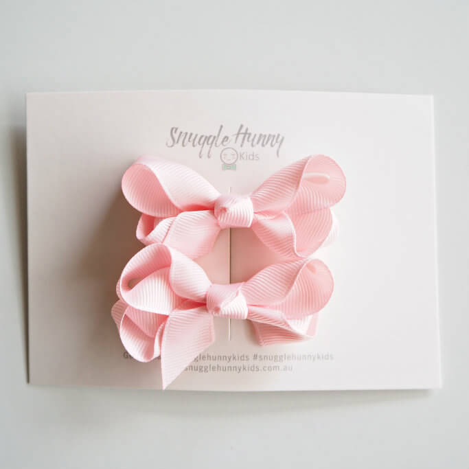 snuggle hunny kids hair clip bows small piggy light pink