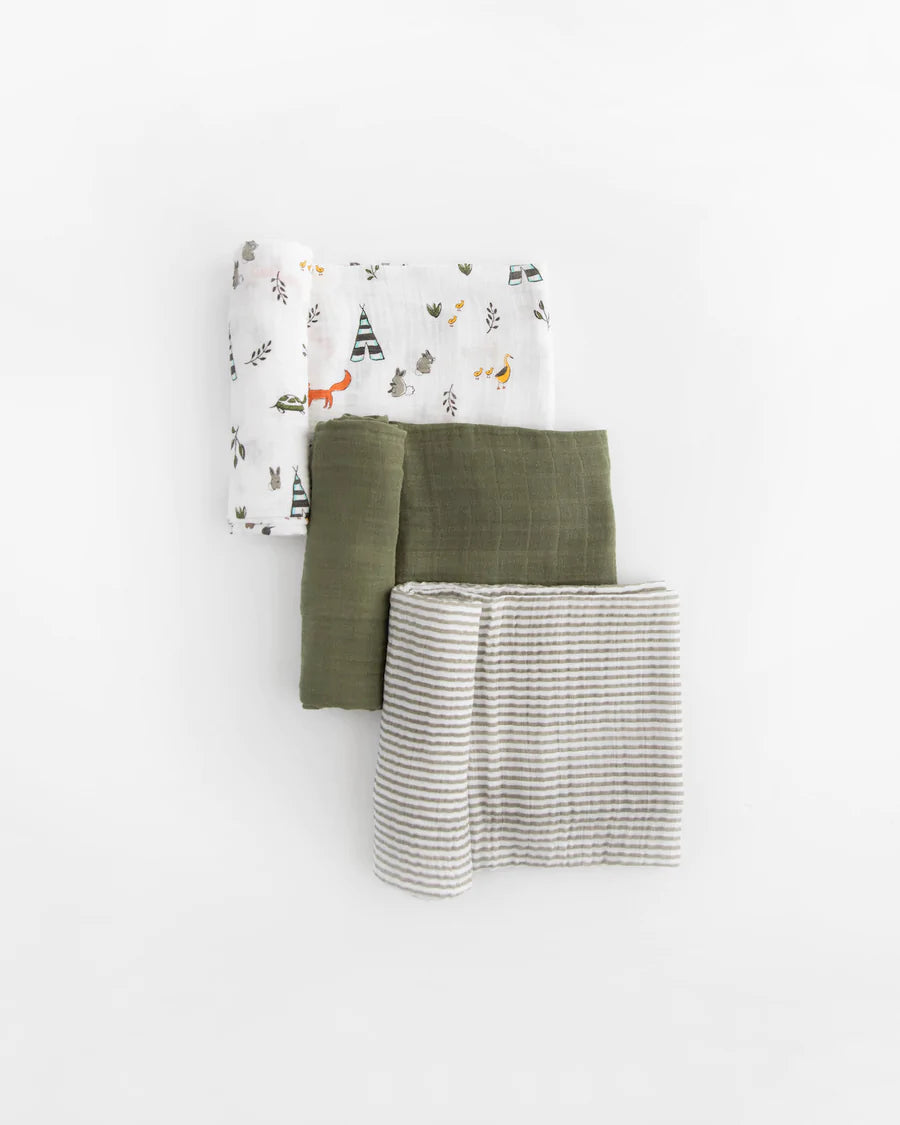 Little Unicorn 3 Pack Cotton Muslin Swaddles ( Forest Friends)