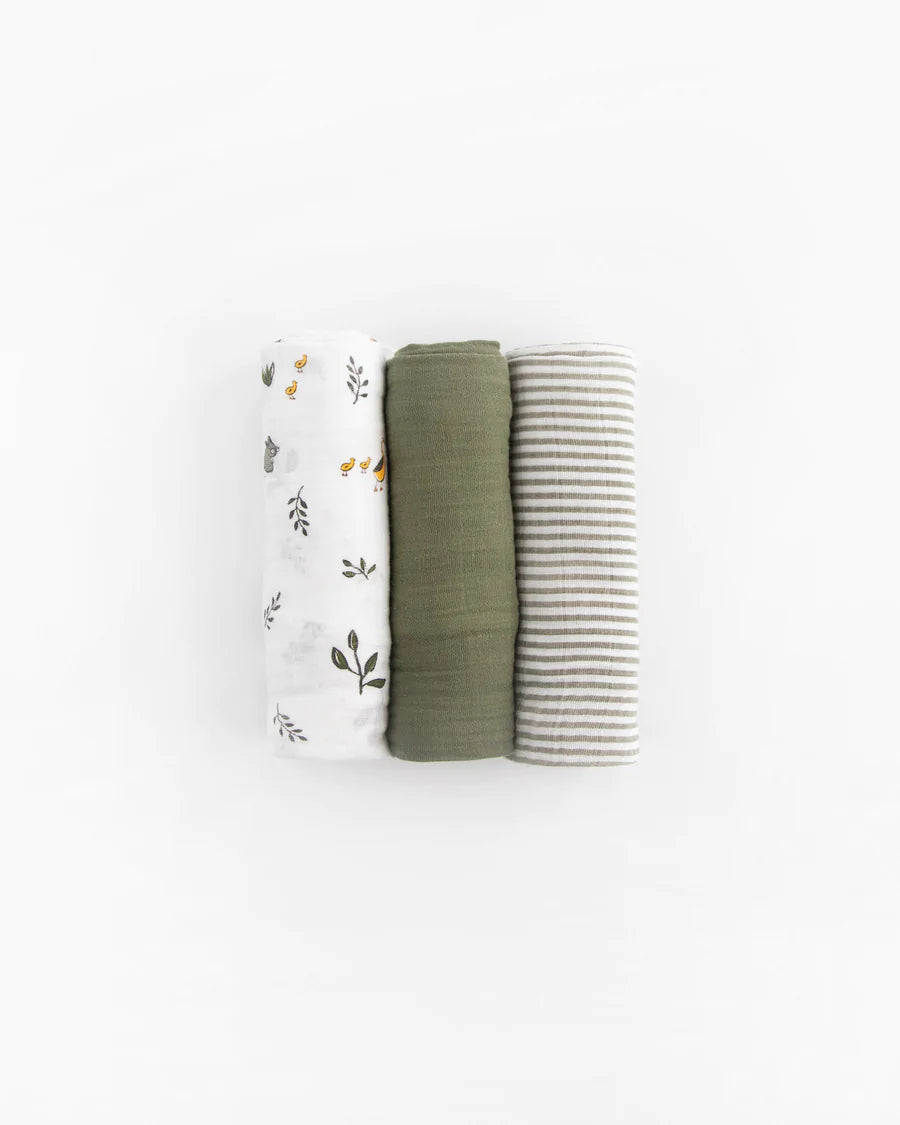 Little Unicorn 3 Pack Cotton Muslin Swaddles ( Forest Friends)