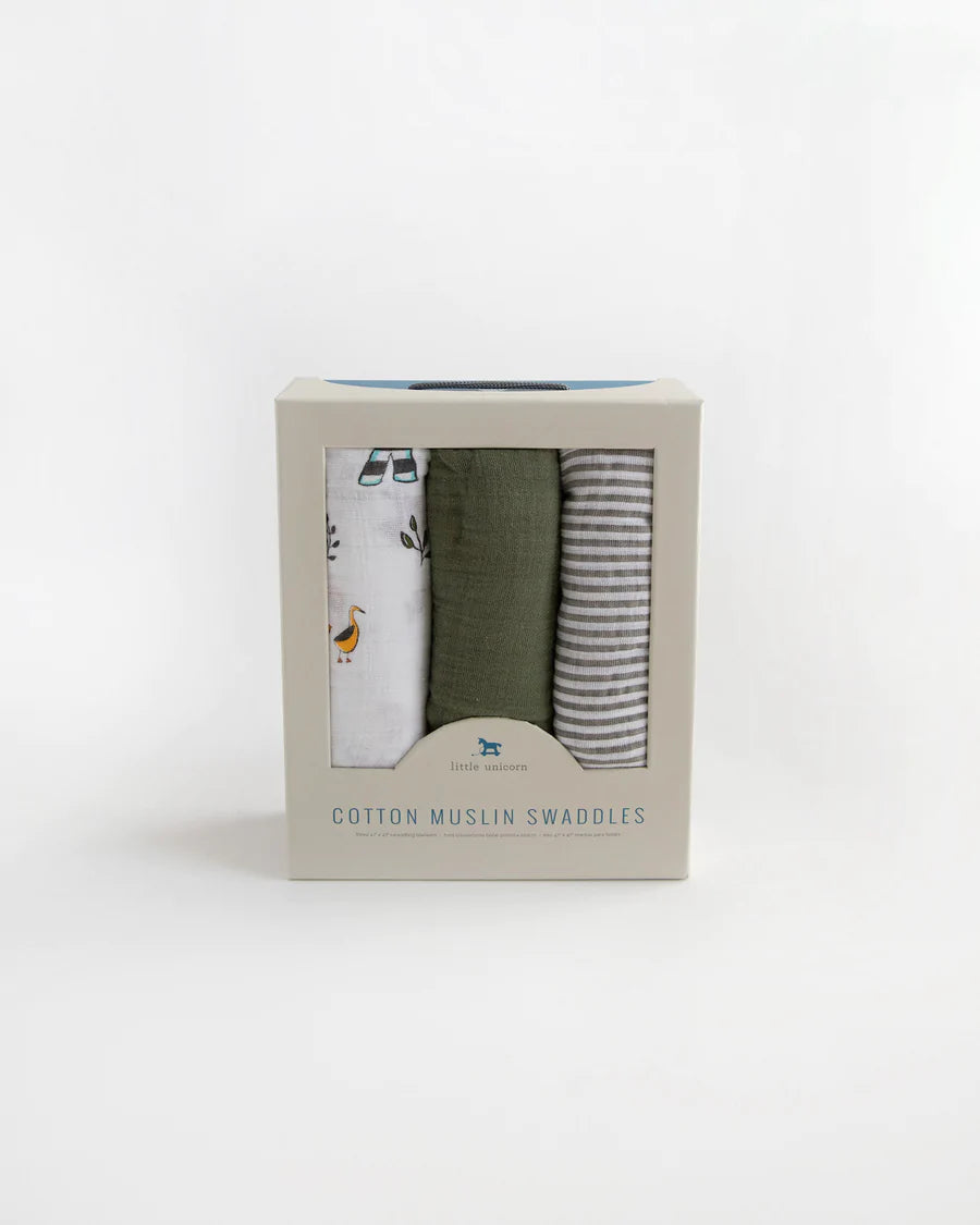 Little Unicorn 3 Pack Cotton Muslin Swaddles ( Forest Friends)