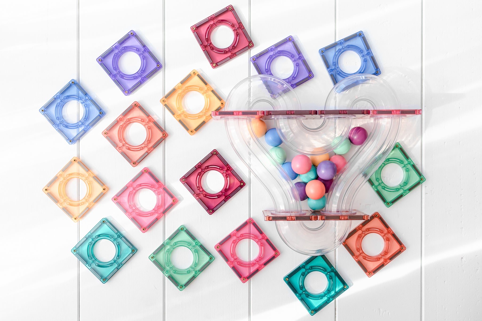 connetix magnetic ball run set in pastel colourway