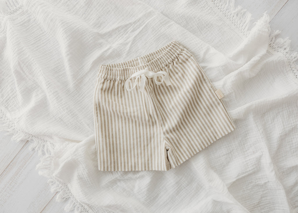 Child of Mine Linen Pocket Shorts (Oak Stripe)