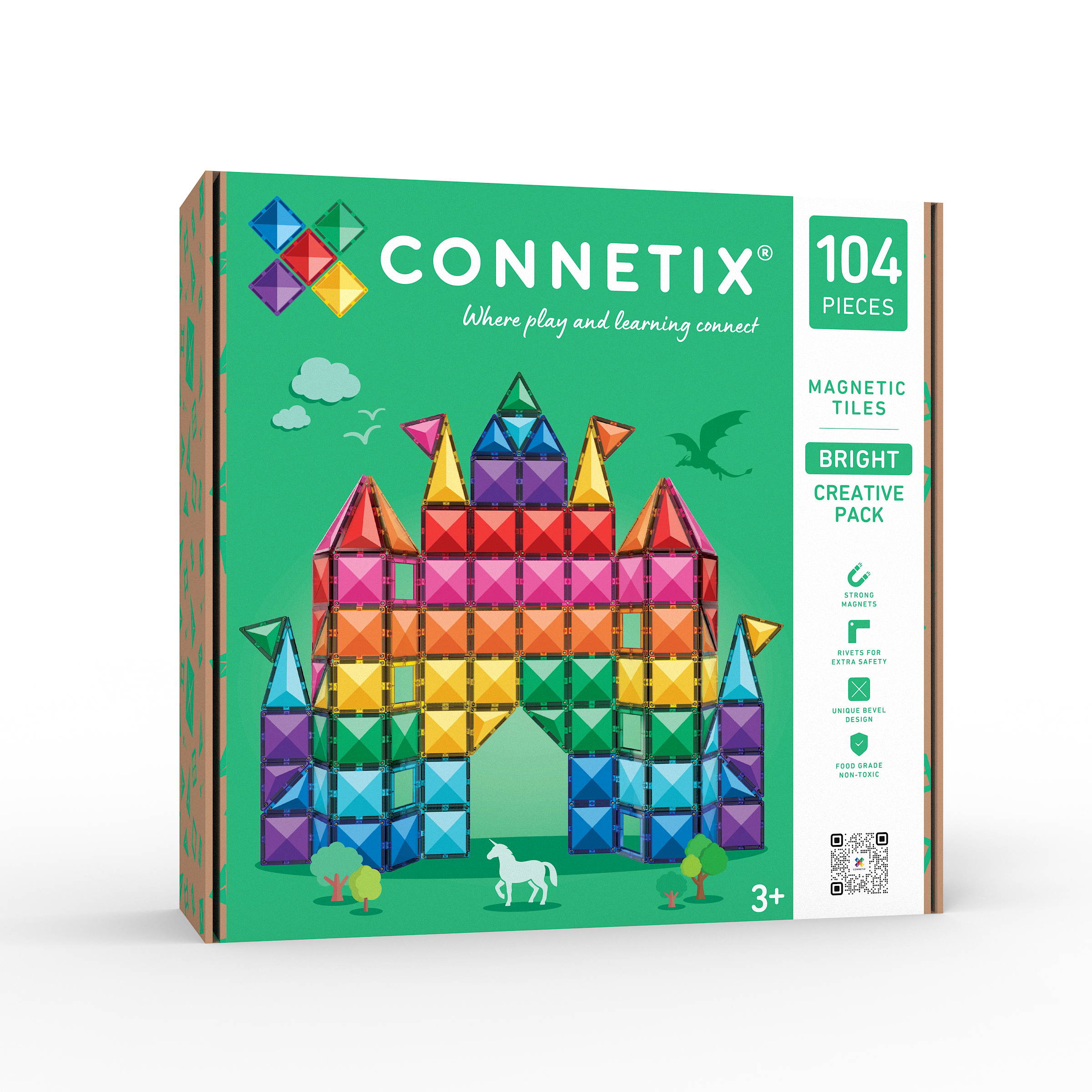 CONNETIX Magnetic Tiles 104 Piece Creative Pack (Bright)