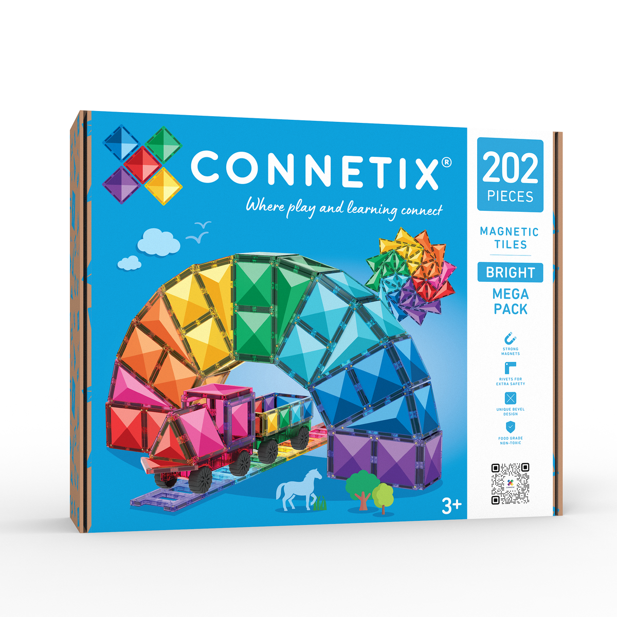 CONNETIX Magnetic Tiles Mega Pack 202 Pieces (Bright)