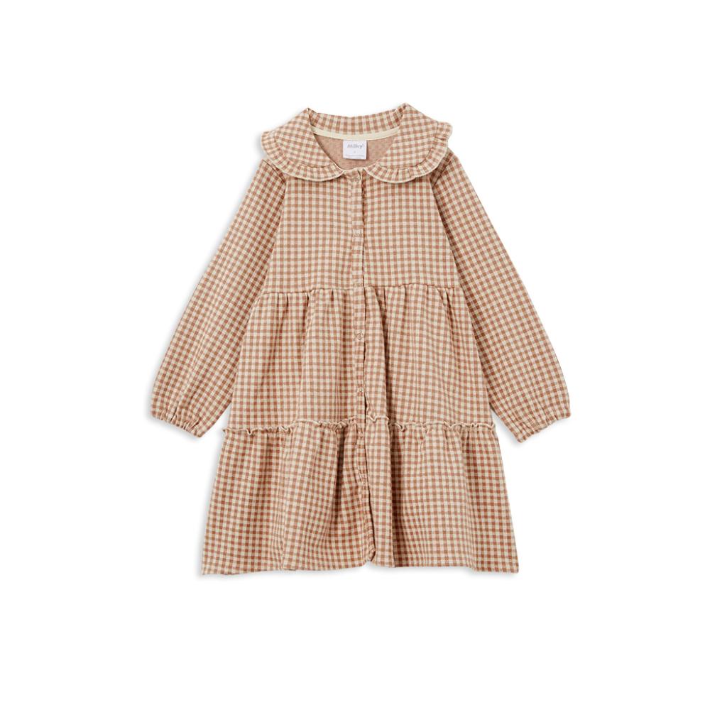 Milky Check Tiered Collared Dress