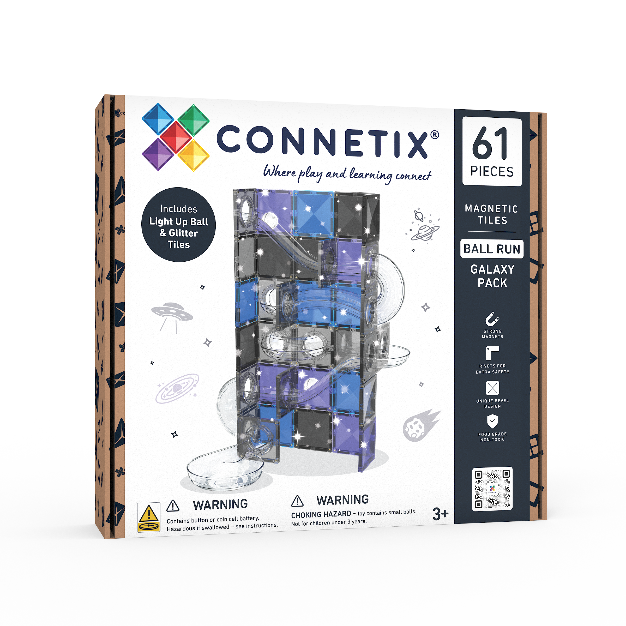 CONNETIX Magnetic Tiles 61 Piece Ball Run Galaxy Pack