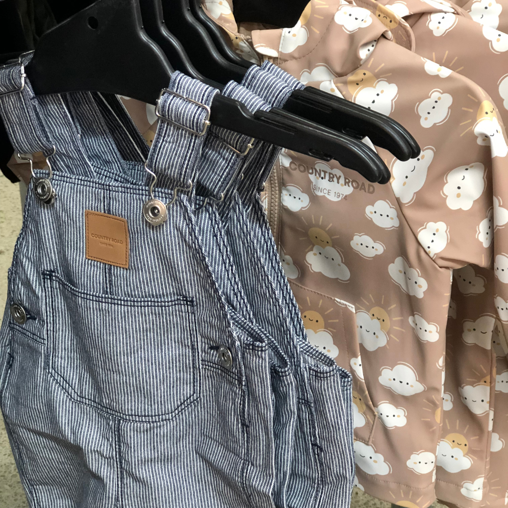 country road child rain coat in cloud print