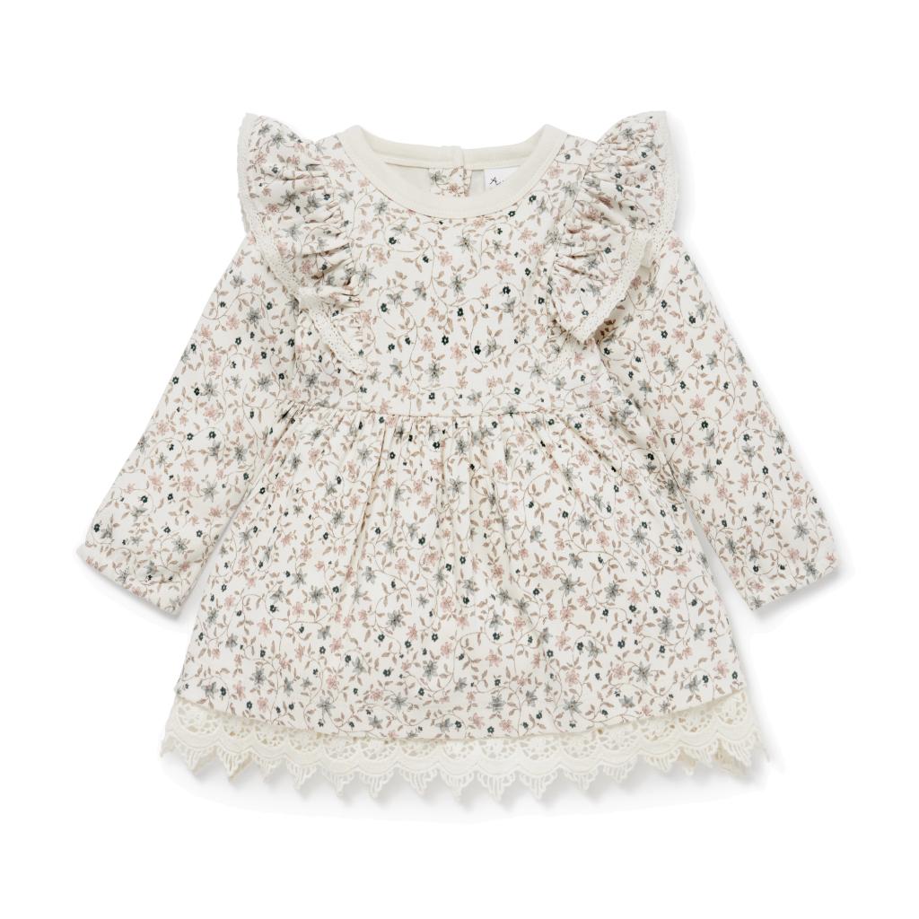 A&O Winter Floral Ruffle Dress (Natural)