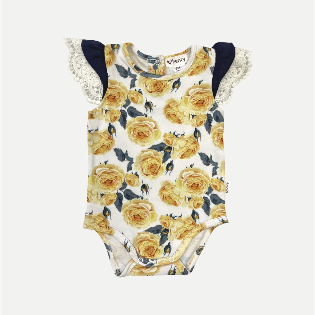 Love Henry Baby Girls Knit Romper (Lemon Floral)