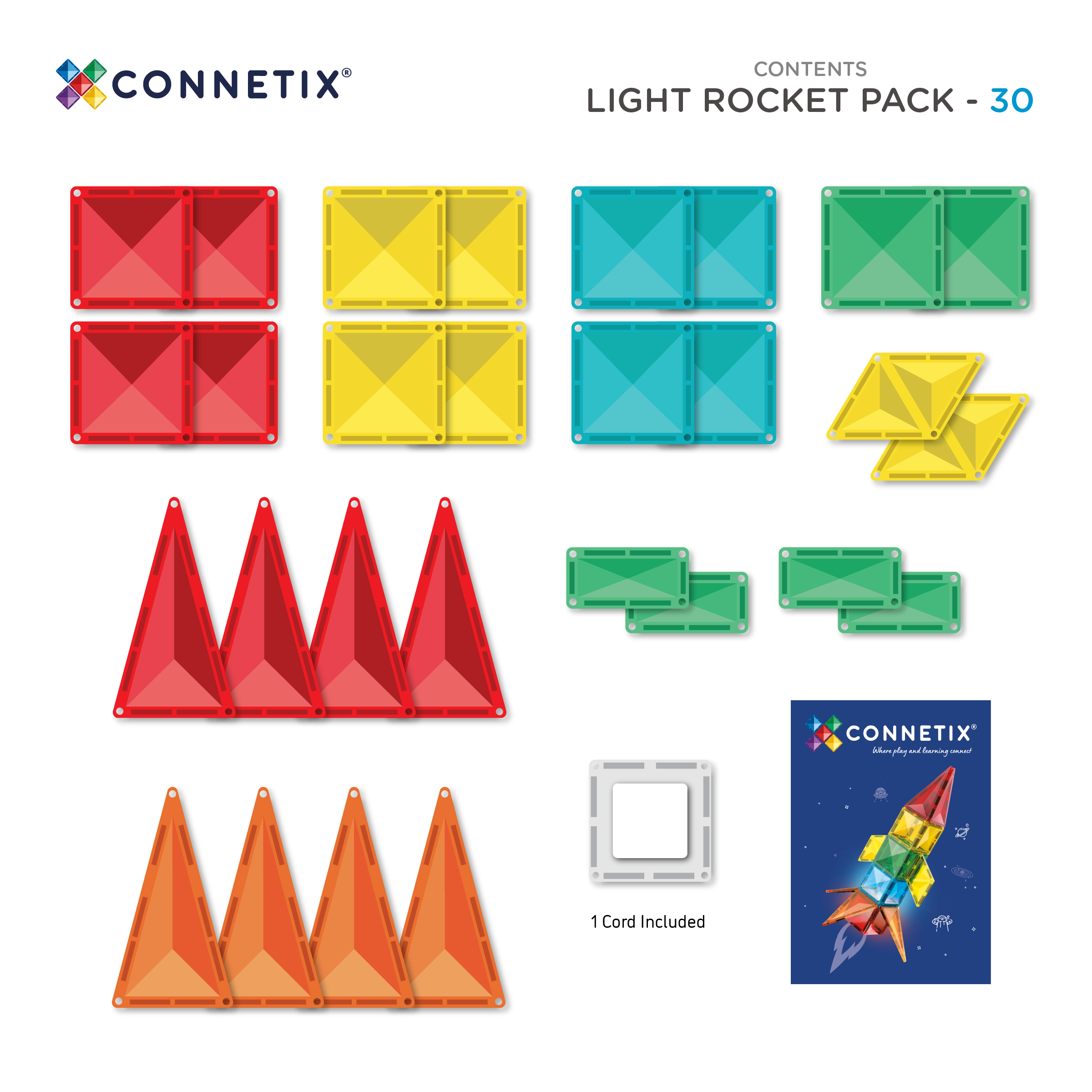 CONNETIX Magnetic Tiles 30 Piece Light Rocket Pack
