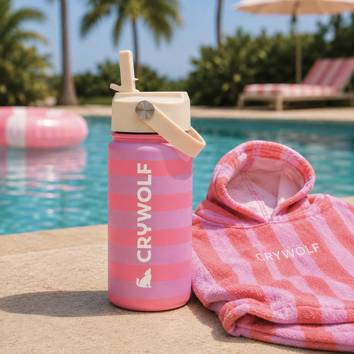 Crywolf Drink Bottle 400ml (Flamingo Stripe)