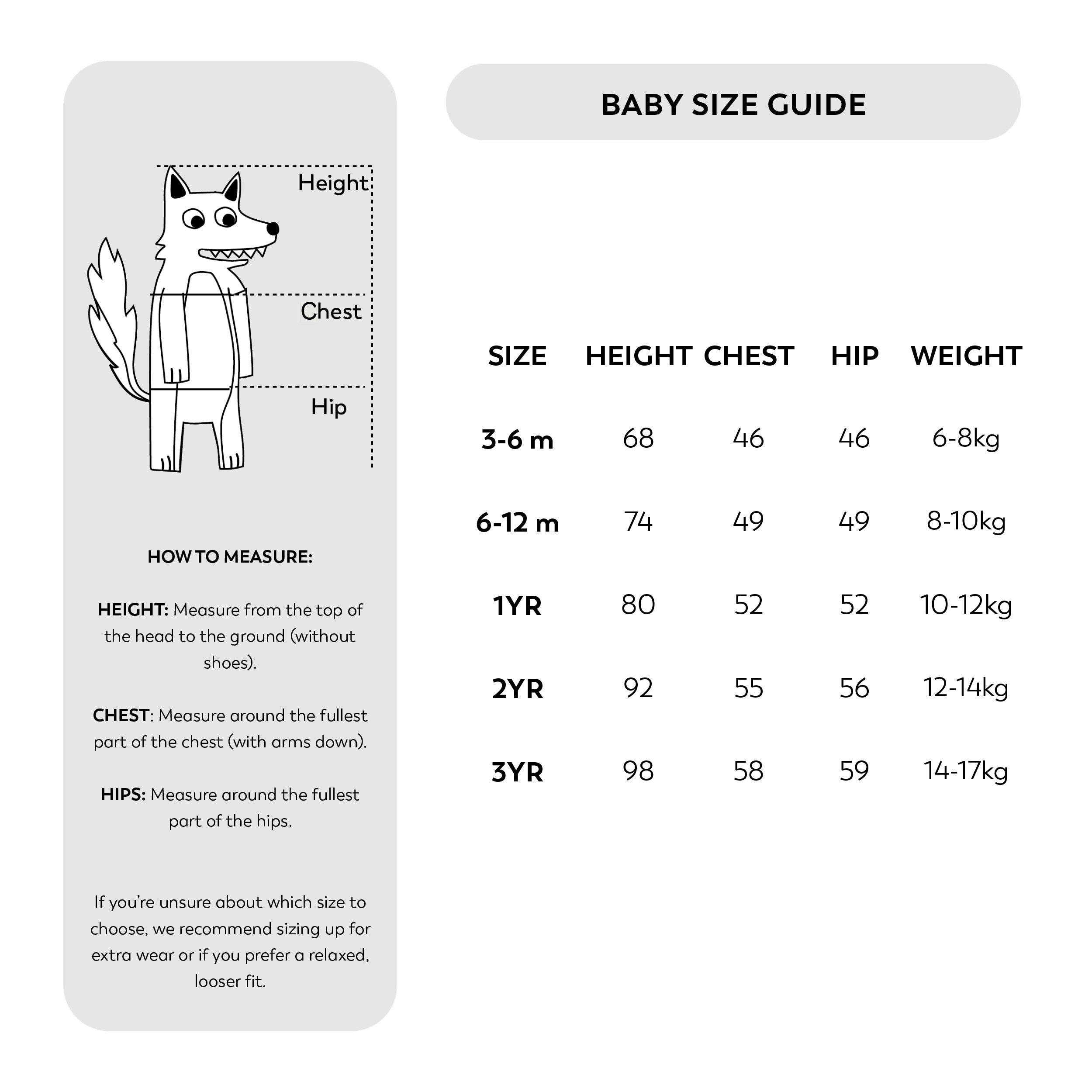 Crywolf Baby Size Guide