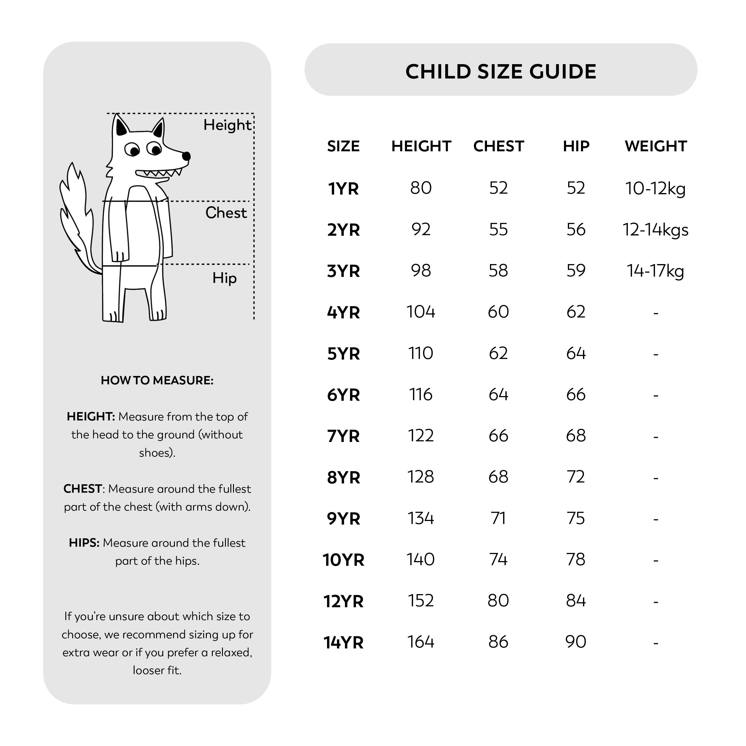 Crywolf Child Size Guide