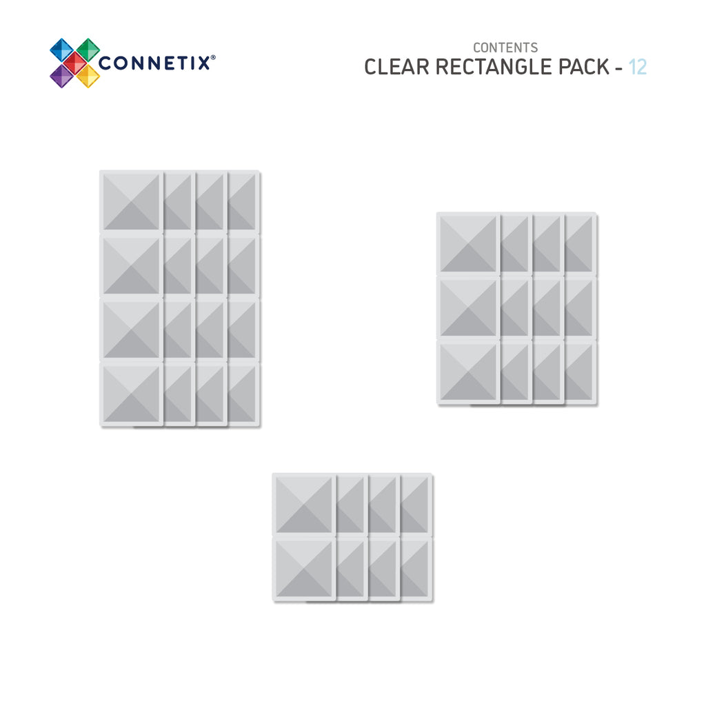 Connetix Tiles 12 Piece Rectangle Pack (Clear)