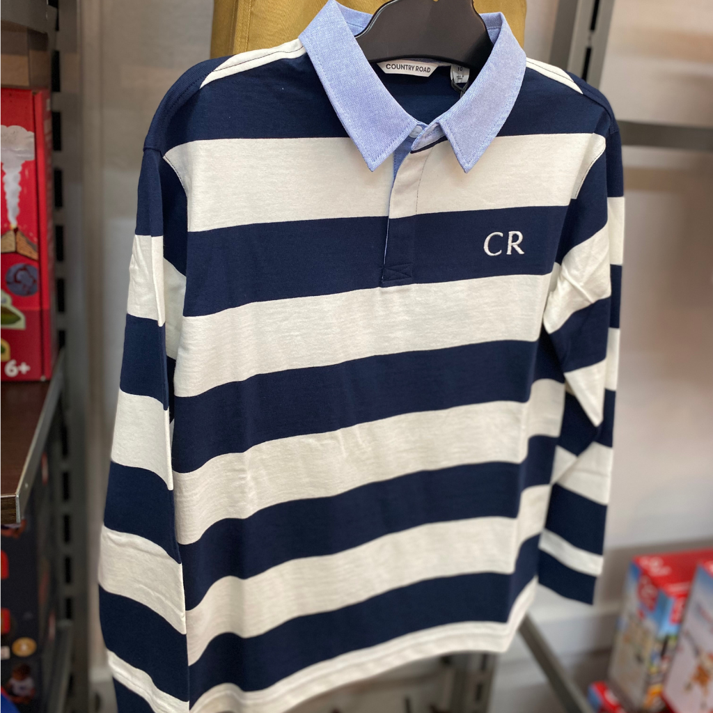 Country Road Teen LS Rugby Tee (Navy Stripe)