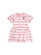 Huxbaby Strawberry Stripe Puff Sleeve Dress (Strawberry/Almond Milk) - Girls