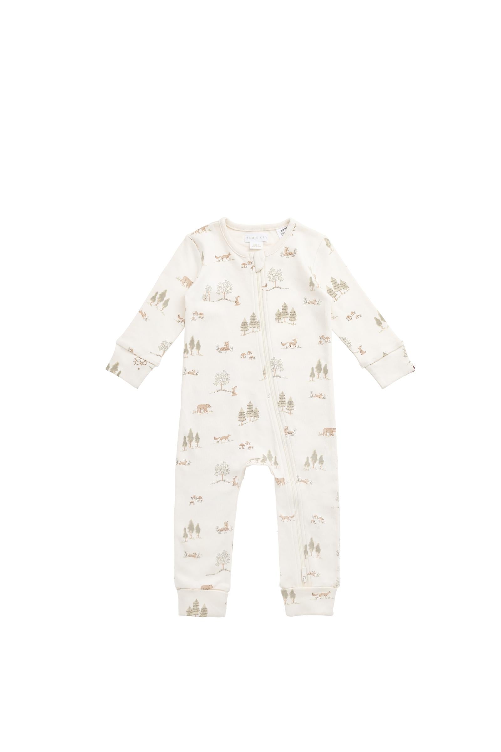 Jamie Kay Organic Cotton Reese Zip Onepiece (Pine Forest Friends)