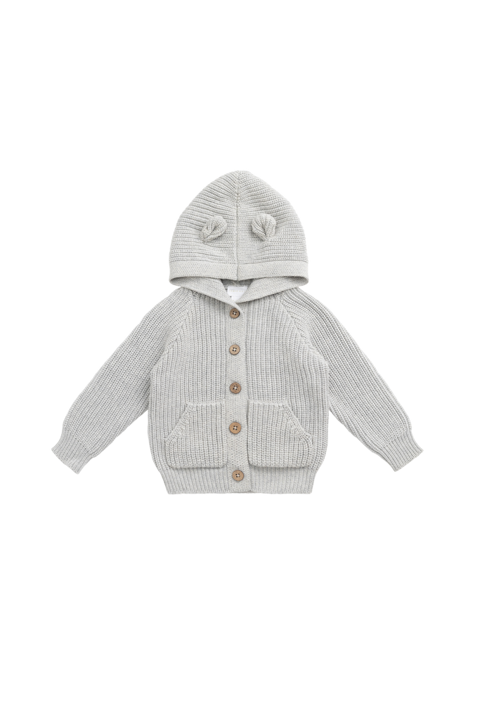 Jamie Kay OG Bear Knit Cardigan (Light Grey Marle) - Baby