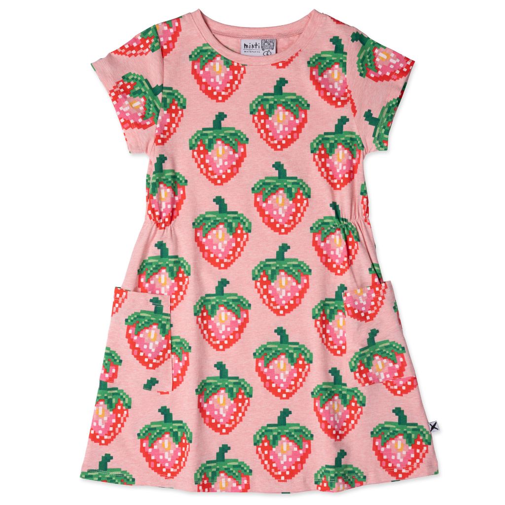 Minti Pixelled Strawberries Dress (Strawberry Marle)