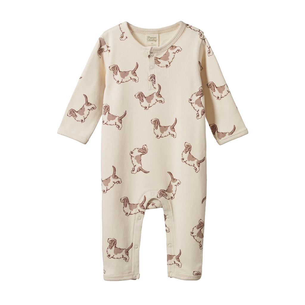 Nature Baby Organic Cotton Henley PJ Suit (Happy Hounds Sleepwear Print)