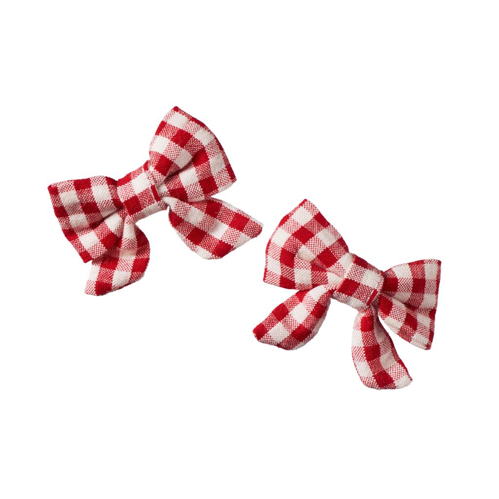Nature Baby Bow Hair Clips 2pk (Red Check)